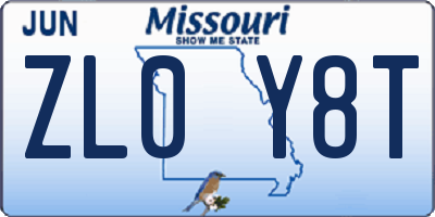 MO license plate ZL0Y8T