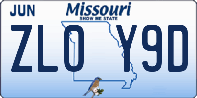 MO license plate ZL0Y9D