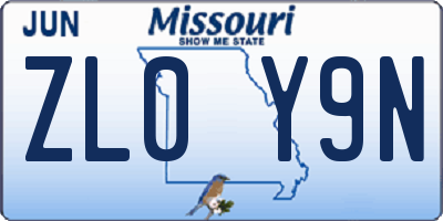 MO license plate ZL0Y9N