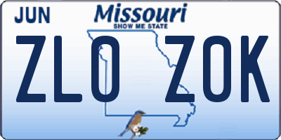 MO license plate ZL0Z0K