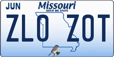 MO license plate ZL0Z0T