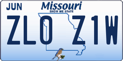 MO license plate ZL0Z1W