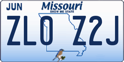 MO license plate ZL0Z2J