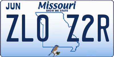 MO license plate ZL0Z2R
