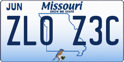 MO license plate ZL0Z3C