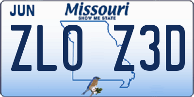 MO license plate ZL0Z3D
