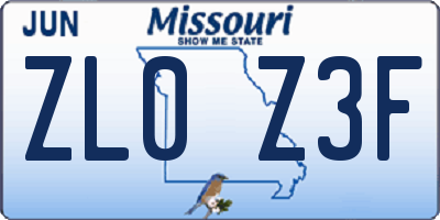 MO license plate ZL0Z3F