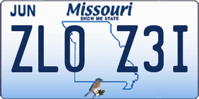 MO license plate ZL0Z3I