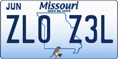 MO license plate ZL0Z3L