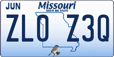 MO license plate ZL0Z3Q