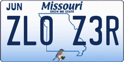 MO license plate ZL0Z3R