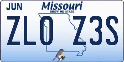 MO license plate ZL0Z3S