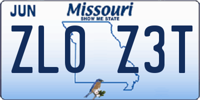 MO license plate ZL0Z3T