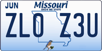 MO license plate ZL0Z3U