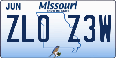 MO license plate ZL0Z3W