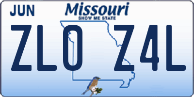 MO license plate ZL0Z4L