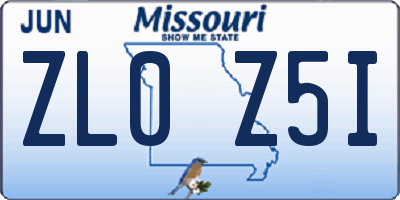 MO license plate ZL0Z5I