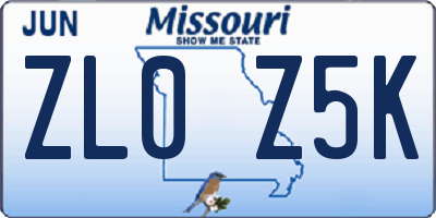 MO license plate ZL0Z5K