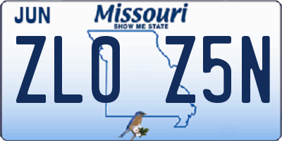 MO license plate ZL0Z5N