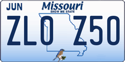 MO license plate ZL0Z5O