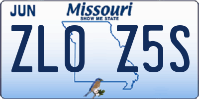 MO license plate ZL0Z5S
