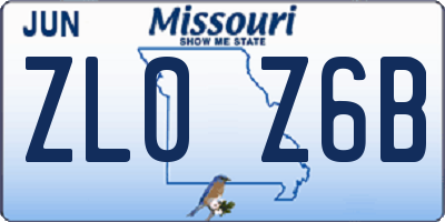 MO license plate ZL0Z6B