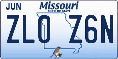 MO license plate ZL0Z6N