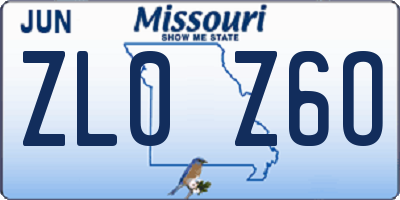 MO license plate ZL0Z6O