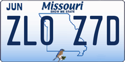 MO license plate ZL0Z7D