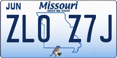 MO license plate ZL0Z7J