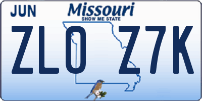 MO license plate ZL0Z7K