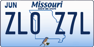 MO license plate ZL0Z7L