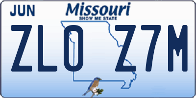 MO license plate ZL0Z7M