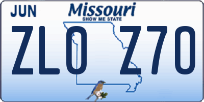 MO license plate ZL0Z7O