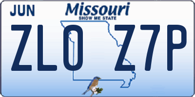 MO license plate ZL0Z7P