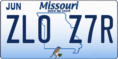 MO license plate ZL0Z7R