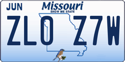 MO license plate ZL0Z7W