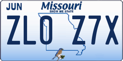 MO license plate ZL0Z7X