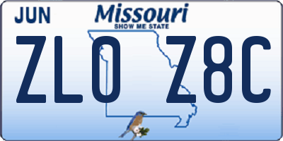 MO license plate ZL0Z8C