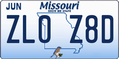 MO license plate ZL0Z8D