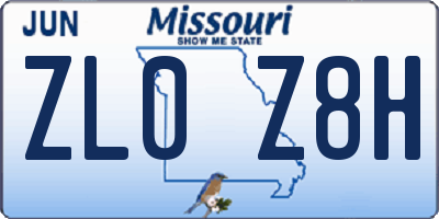 MO license plate ZL0Z8H