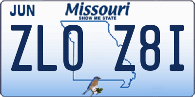 MO license plate ZL0Z8I