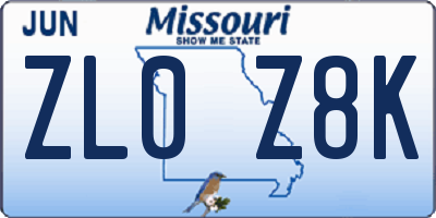 MO license plate ZL0Z8K