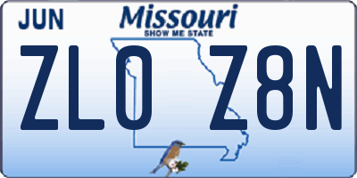 MO license plate ZL0Z8N