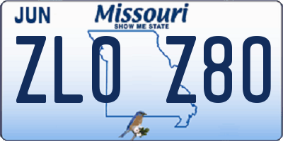MO license plate ZL0Z8O
