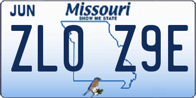 MO license plate ZL0Z9E