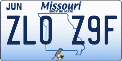 MO license plate ZL0Z9F