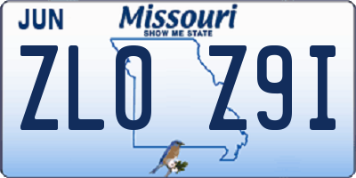 MO license plate ZL0Z9I