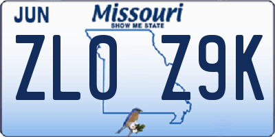 MO license plate ZL0Z9K