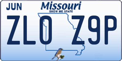 MO license plate ZL0Z9P